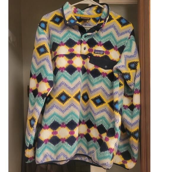 Patagonia Synchilla T-Snap Pullover Timber Twist Aztec Print Navy Large - Picture 2 of 3